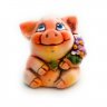 Handmade Piglet With Flowers Figure