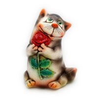 Handmade Cat With Rose Figure