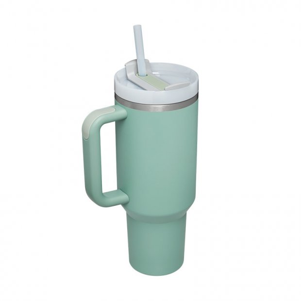 40 oz Insulated Stainless Steel Tumbler with Handle & Straw (Eucalyptus)