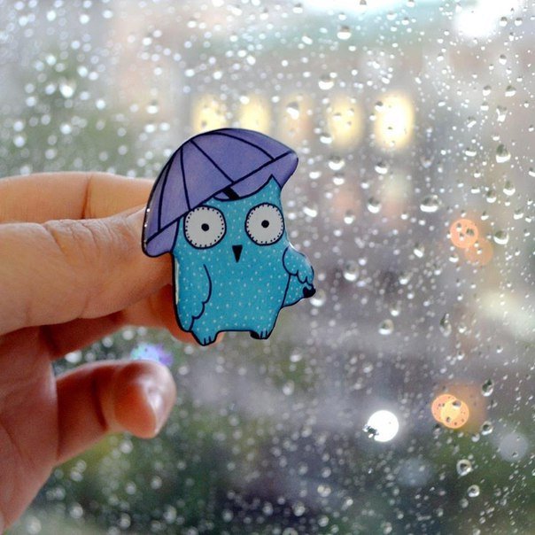 Owl with Umbrella Brooch
