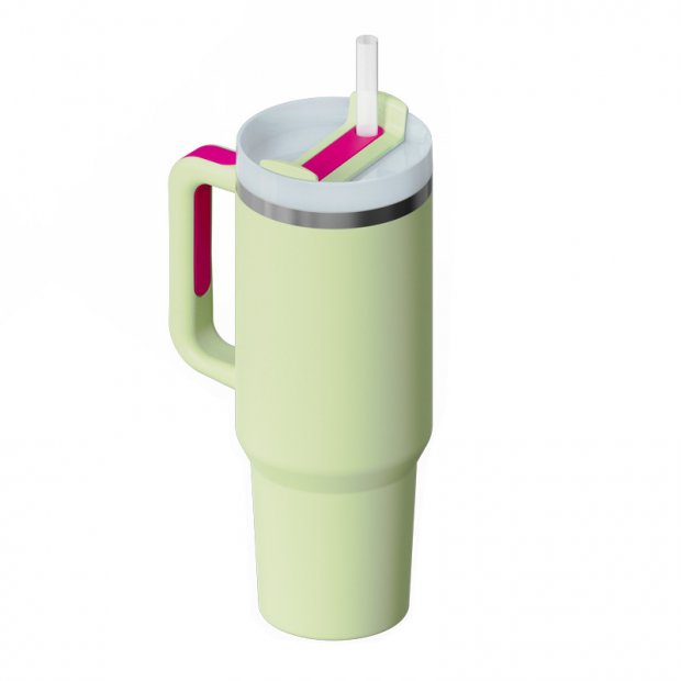 40 oz Insulated Stainless Steel Tumbler with Handle & Straw (Light Green)