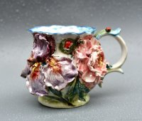 Porcelain Mug with Peony & Iris Design