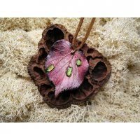 Linden Leaf With Green Bugs V.2 Pendant Necklace
