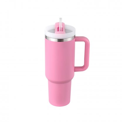 40 oz Insulated Stainless Steel Tumbler with Handle & Straw (Peony color)