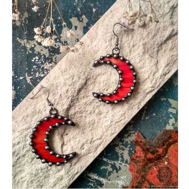 Transparent Red Moons Earrings