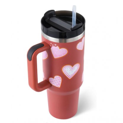 40 oz Insulated Stainless Steel Tumbler with Handle & Straw (Pink)