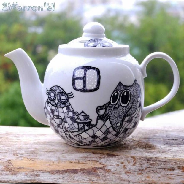 Winter Owls (Black and White) Teapot