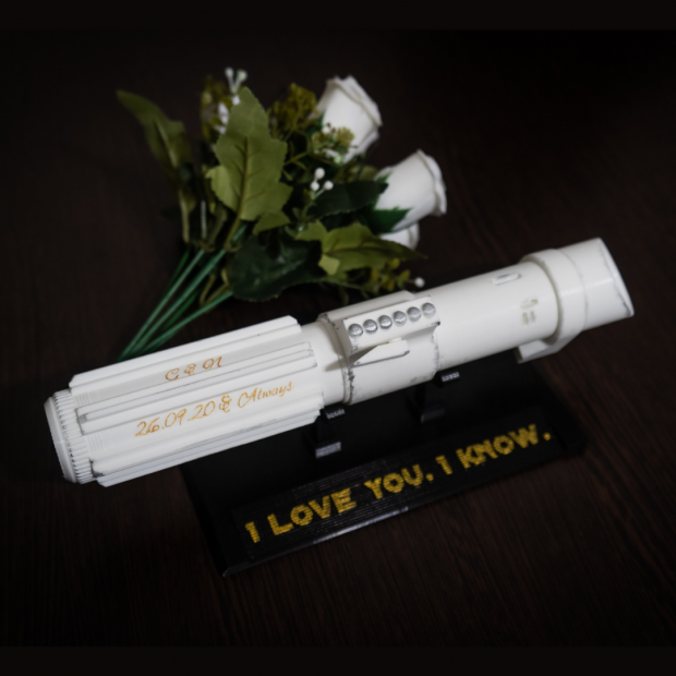 Personalized White "Vintage" Darth Vader Lightsaber Bridal Bouquet Holder | Star Wars wedding