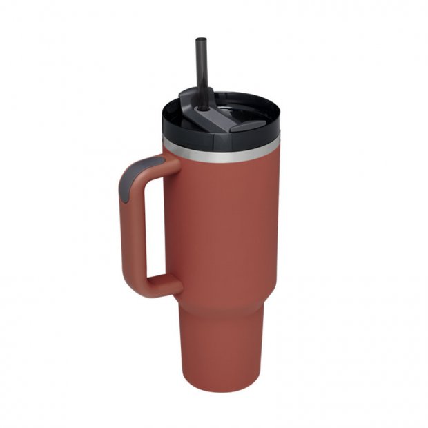 40 oz Insulated Stainless Steel Tumbler with Handle & Straw (Red rust)
