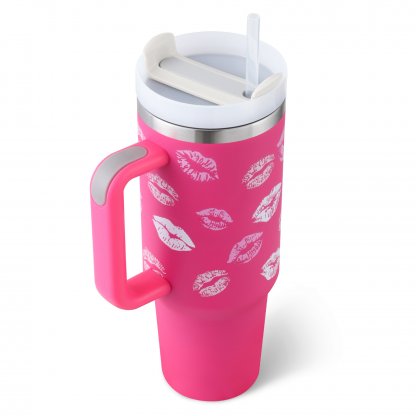 40 oz Insulated Stainless Steel Tumbler with Handle & Straw (Rose Red)