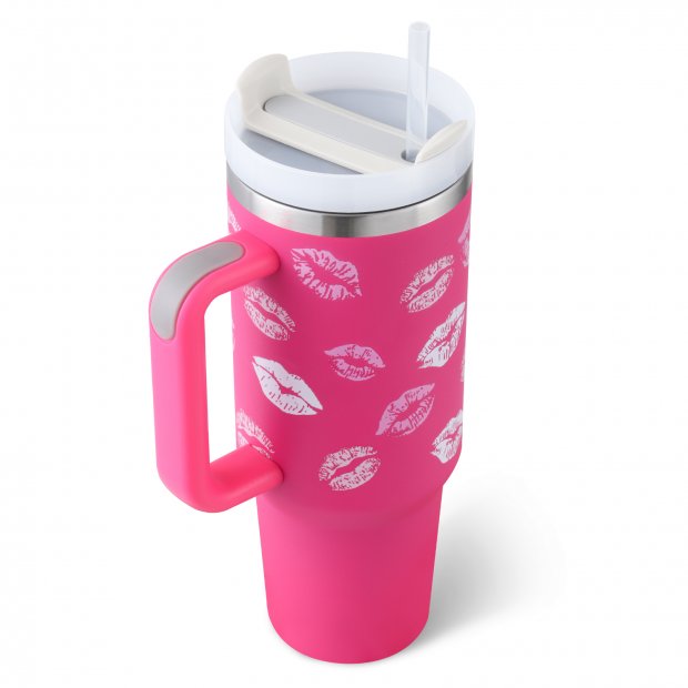 40 oz Insulated Stainless Steel Tumbler with Handle & Straw (Rose Red)