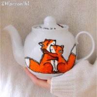 Cartoon Foxes in Love Teapot