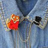 Fox in Top Hat Double Brooch