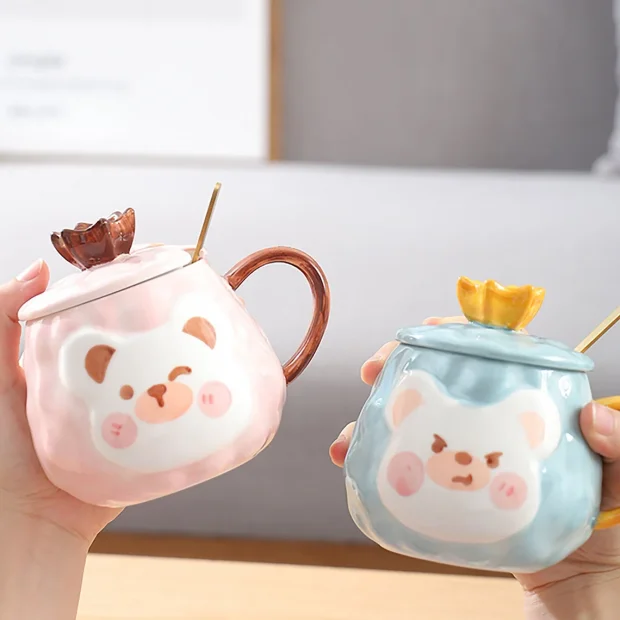 Pink Bear Mug with Crown Lid (380ml)
