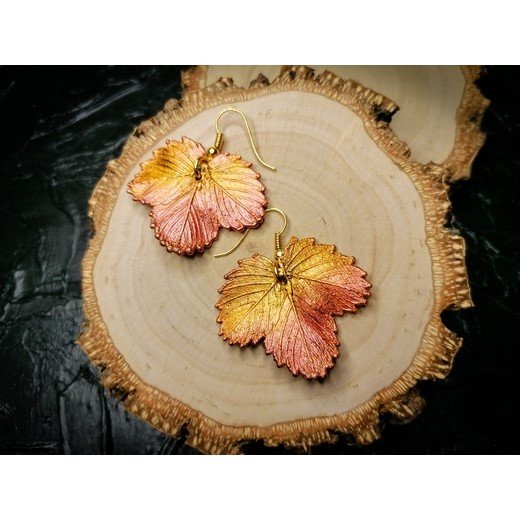 Golden Strawberry Leaf Earrings
