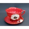 White Poppy Mug With Saucer