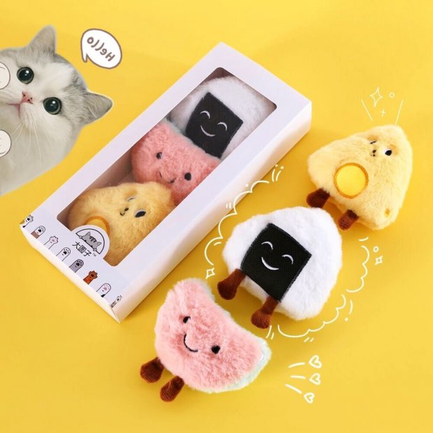 Cat Plush Toy with Built-In Bell (Threepiece gift box)