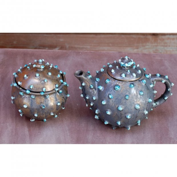 Turquoise And Bronze Tea Set