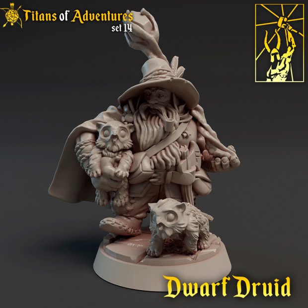 Dwarf Druid with Owlbears Figure (Unpainted)