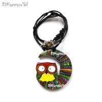 Green Tones Owl on Moon Necklace