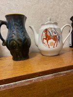 I’m giving away a pitcher and a teapot. In exchange for some cooking oil.