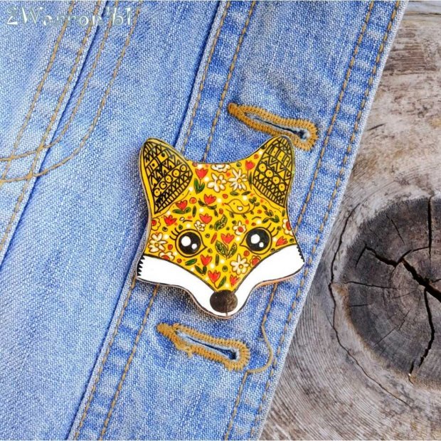 Painted Fox Brooch