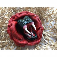 Handmade Snake In Rose Brooch