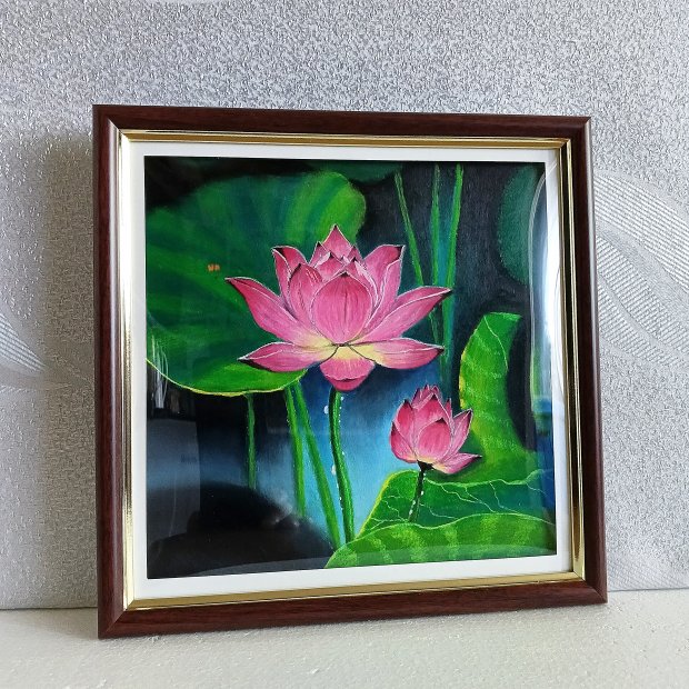 Painting “Lotuses: Breath of the Night”, oil pastel, 22 cm