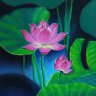 Painting “Lotuses: Breath of the Night”, oil pastel, 22 cm