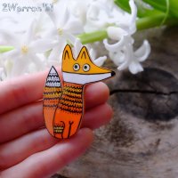 Fox in Sweater Brooch