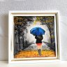Painting "Autumn Melancholy," a young woman with an umbrella. Oil pastel.