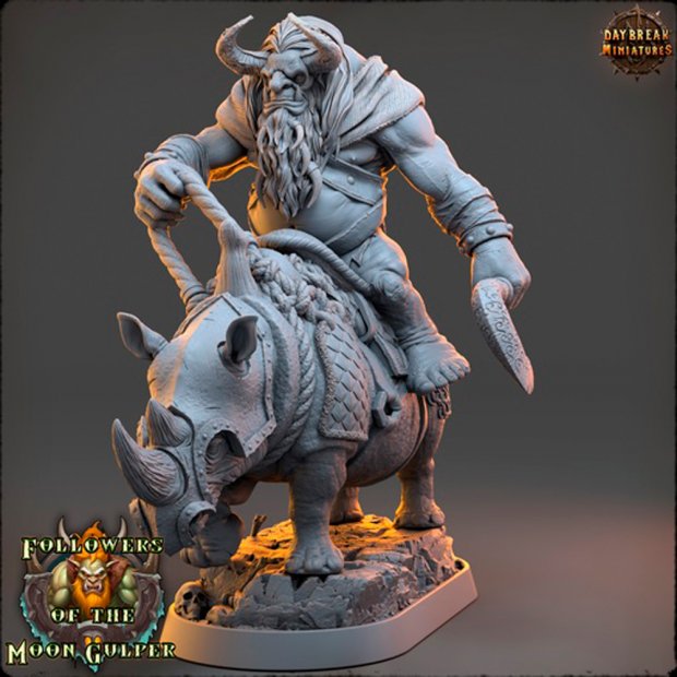Kagerkaz the Mad, an Ogre on a Rhinoceros Figure (Unpainted)