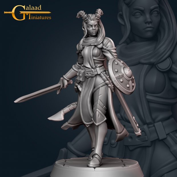Tiefling warrior with sword and shield Figure (Unpainted)
