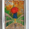 Painting "Autumn Bridge", oil pastel, 22×32 cm