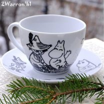 The Moomins - Moomintroll and Snufkin (Black and White) Mug with Saucer