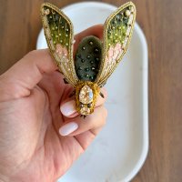 Embroidered Green Moth Brooch