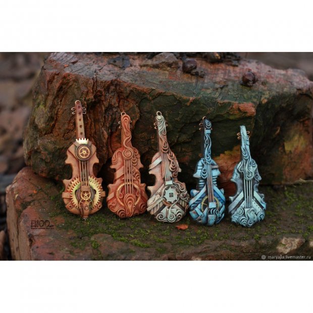 Steampunk Guitar Pendant Necklace
