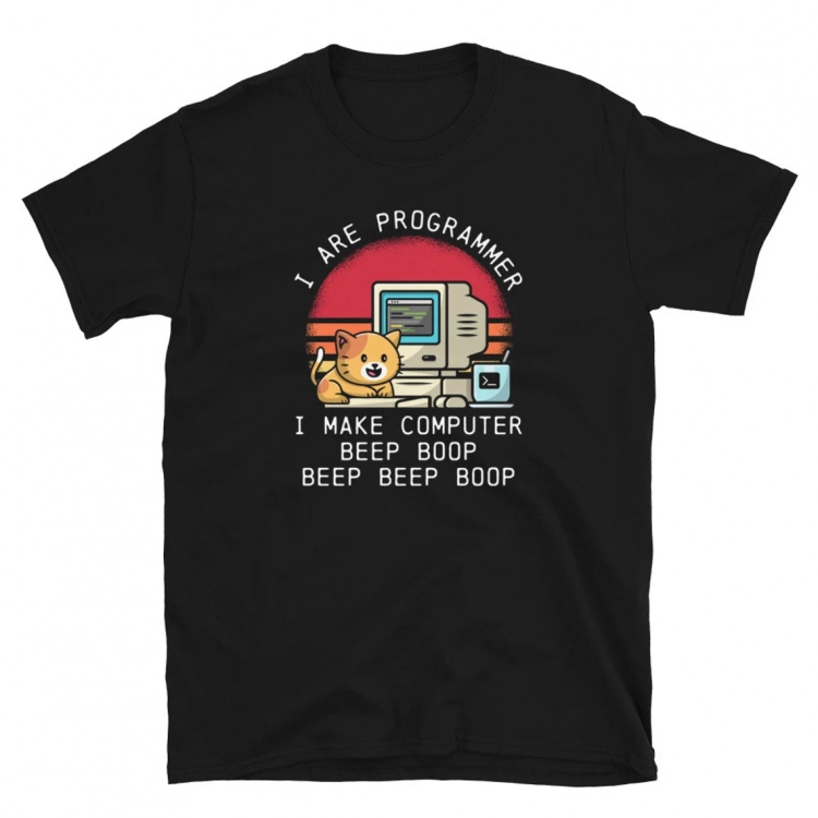 I Are Programmer Cat Beep Boop Retro Cat Lover and Coder Unisex T-Shirt