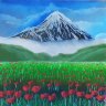 Painting "Mountain and Poppy Field": oil pastel