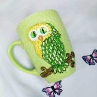 Green Owl On Branch Mug With Decor