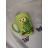 Green Owl On Branch Mug With Decor