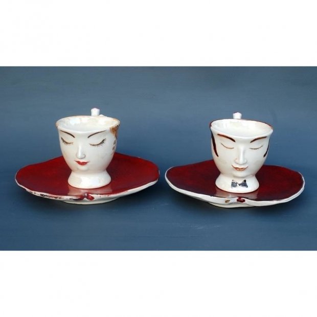 Bride And Groom Set Of 2 Mugs With Saucers