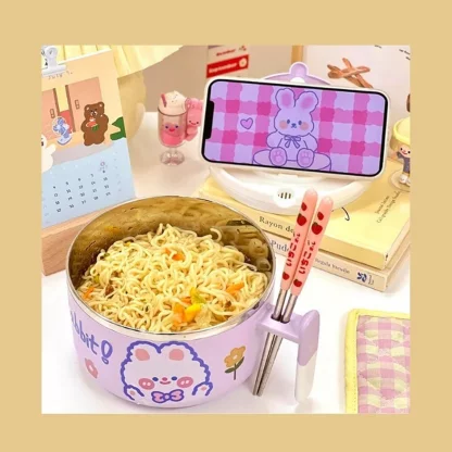 Kawaii Rabbit Ramen Noodles Bowl With Lid