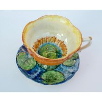 Frog In Water Lily Mug With Saucer