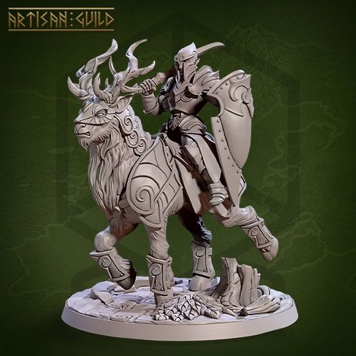 Angarato, a Guardian Elf on a Golden-Horned Deer Figure (Unpainted)