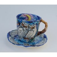 Owls Mug With Saucer
