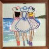 "Girls by the Sea" embroidery, 23 cm, framed, handmade