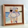 "Girls by the Sea" embroidery, 23 cm, framed, handmade