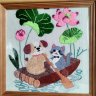 "Cat and Dog in a Boat" Satin-Stitch Embroidery, 23 cm