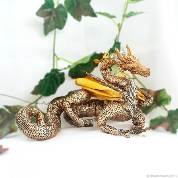 Handmade Golden Dragon Figure